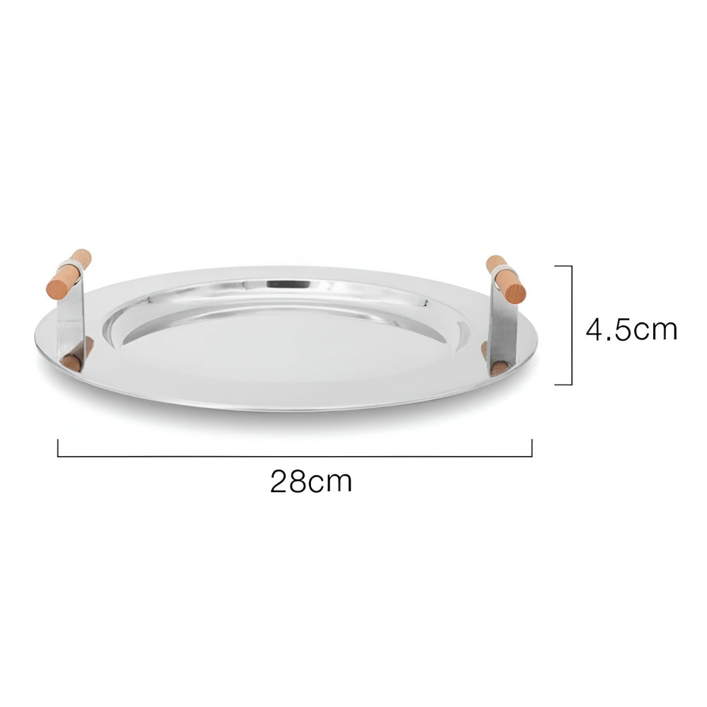 Skorter | Elegant Stainless Steel Round Tray with Wooden Handles