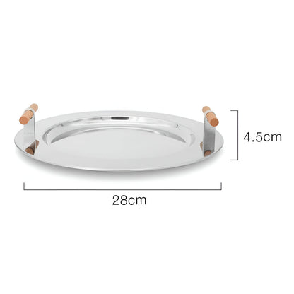 Skorter | Elegant Stainless Steel Round Tray with Wooden Handles