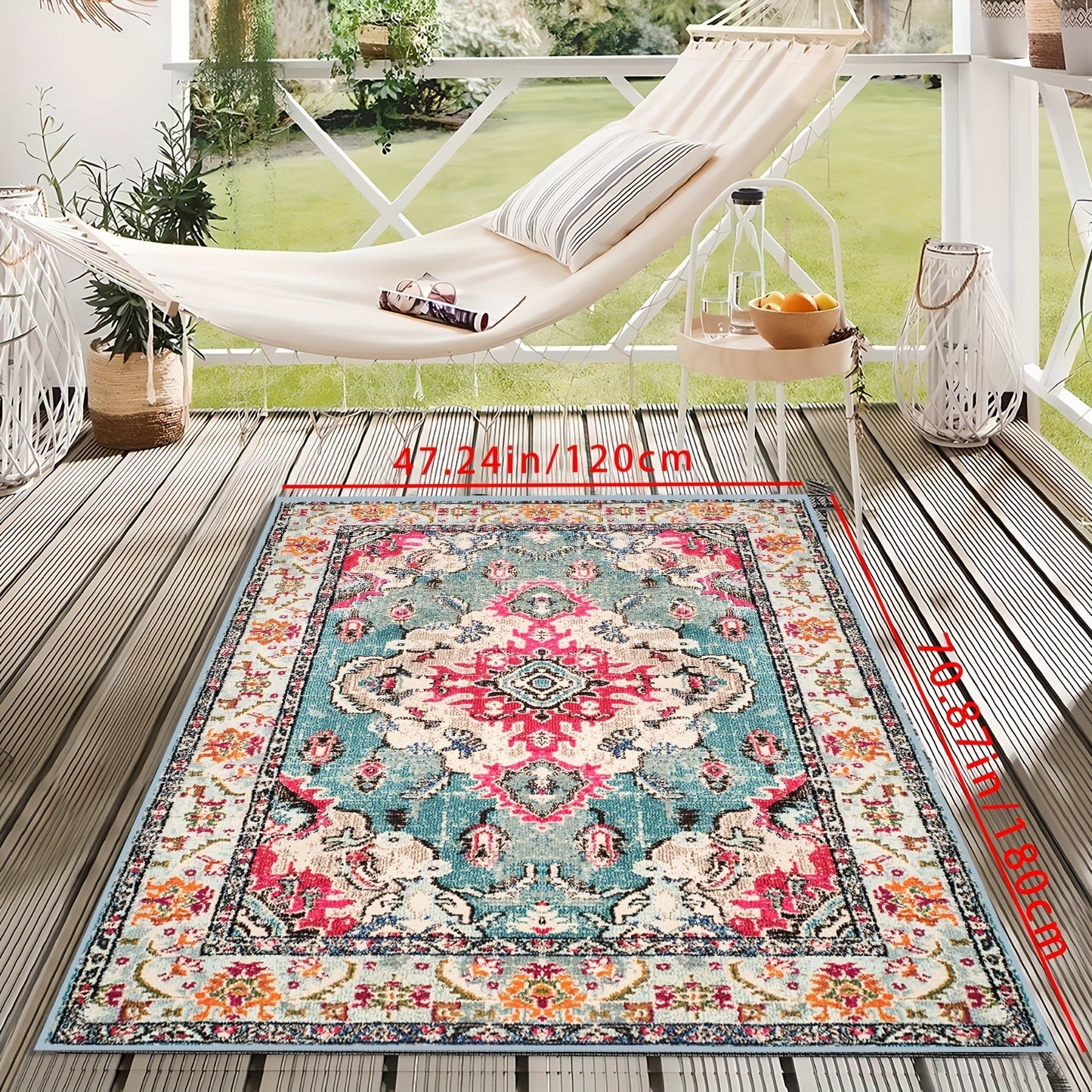 Skorter | Vintage Boho Flower Mat - Perfect For Terrace, Garden and Poolside, Stain Resistant and Washable