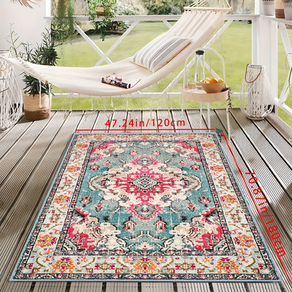 Skorter | Vintage Boho Flower Mat - Perfect For Terrace, Garden and Poolside, Stain Resistant and Washable