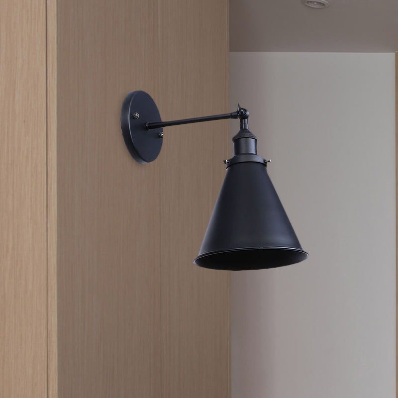 Skorter | Black/Rust 1 Head Wall Lamp Farmhouse Style Wrought Iron Conical Adjustable Wall Light Fixture for Outdoor