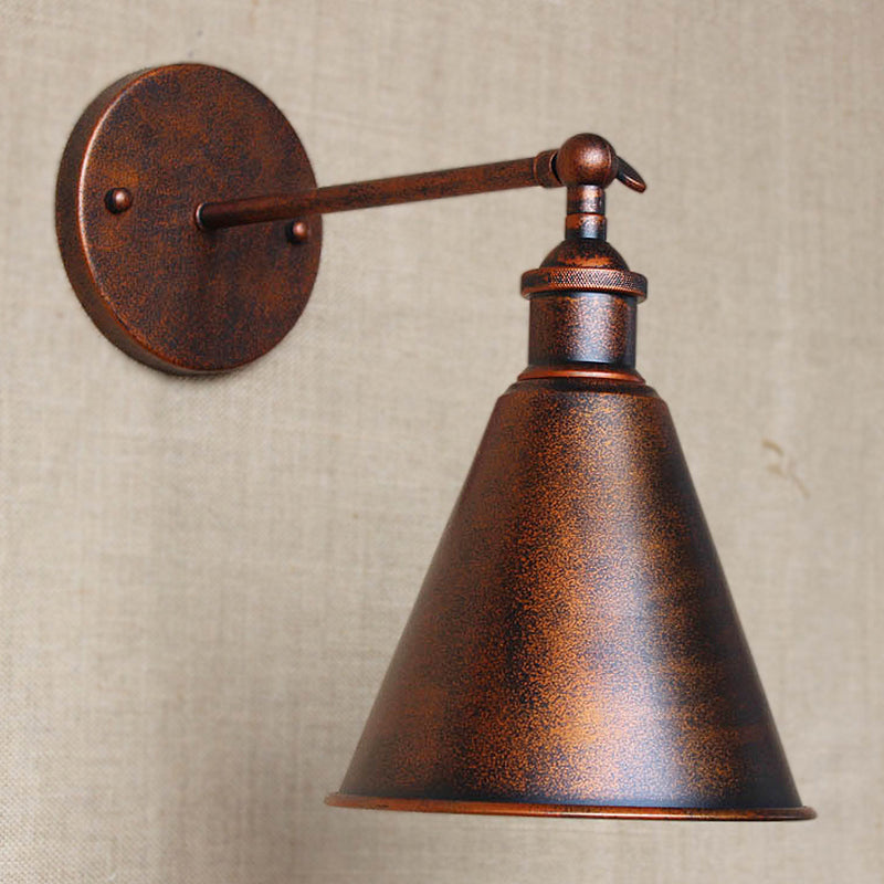Skorter | Black/Rust 1 Head Wall Lamp Farmhouse Style Wrought Iron Conical Adjustable Wall Light Fixture for Outdoor