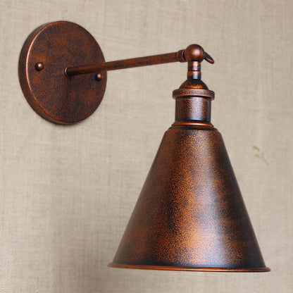 Skorter | Black/Rust 1 Head Wall Lamp Farmhouse Style Wrought Iron Conical Adjustable Wall Light Fixture for Outdoor