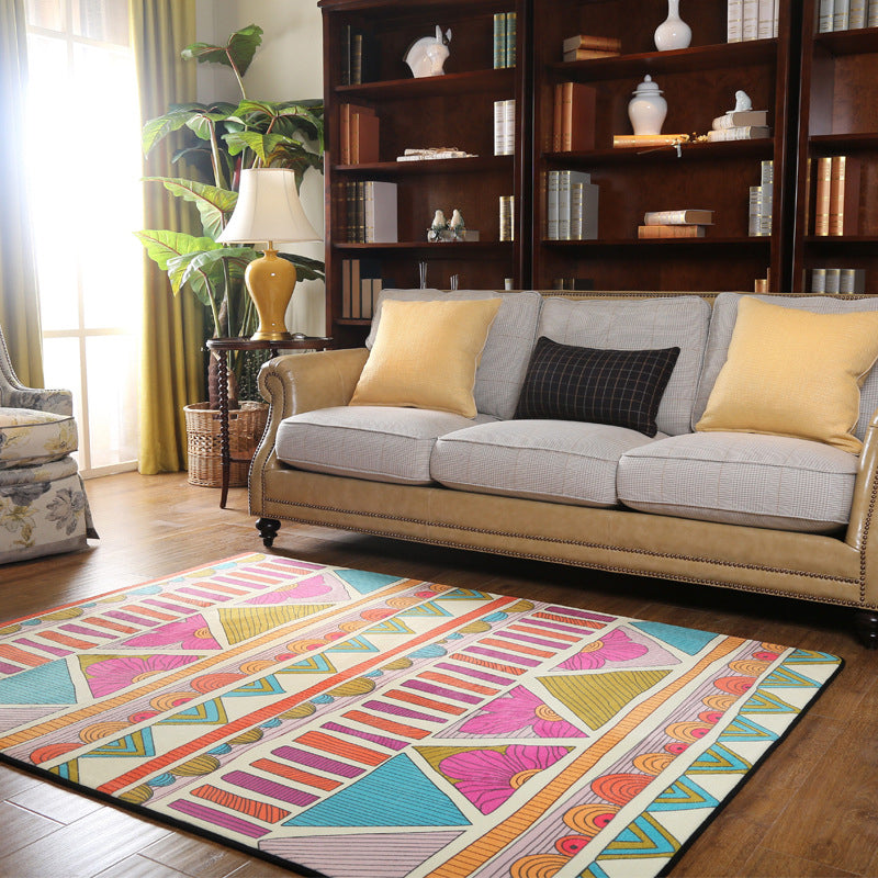 Skorter | Colorful Geometric Southwest Rug Polyester Carpet with Flowers Non-Slip Backing Power Loom Indoor Rug