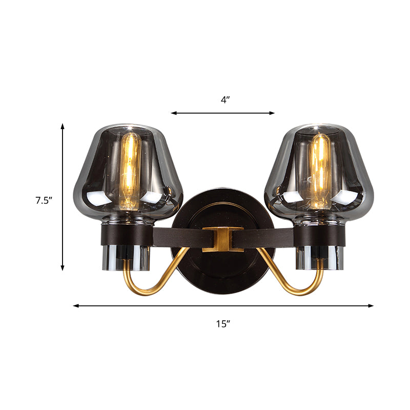 Skorter | 2-Light Wall Lighting with Mushroom Shade Smoke Glass Modern Bedroom Wall Lamp Lighting Fixture