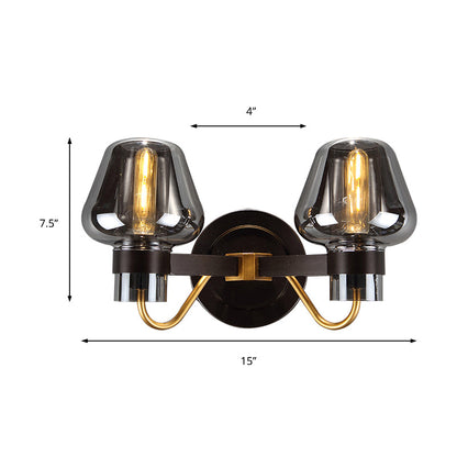 Skorter | 2-Light Wall Lighting with Mushroom Shade Smoke Glass Modern Bedroom Wall Lamp Lighting Fixture