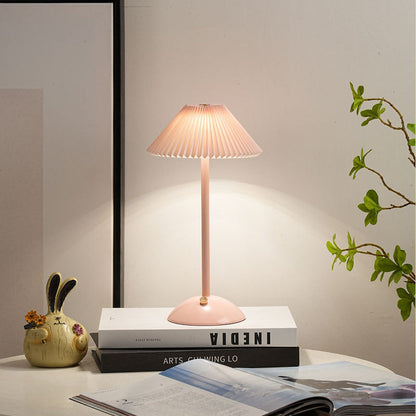 Skorter | Contemporary Scandinavian rechargeable iron fabric cone pleated LED table lamp for bedside