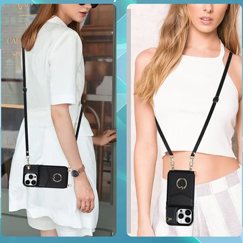 Skorter | Leather Wallet Case with Ring & Lanyard for iPhone