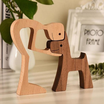 skorter | Animal Lover Gifts Wood Sculpture Family & Puppy Woodcraft Table Ornaments