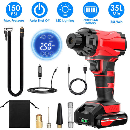 Skorter | 150 PSI 12V Portable Wireless Tire Pump 6000mAh Rechargeable with LED Light