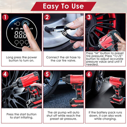 Skorter | 150 PSI 12V Portable Wireless Tire Pump 6000mAh Rechargeable with LED Light