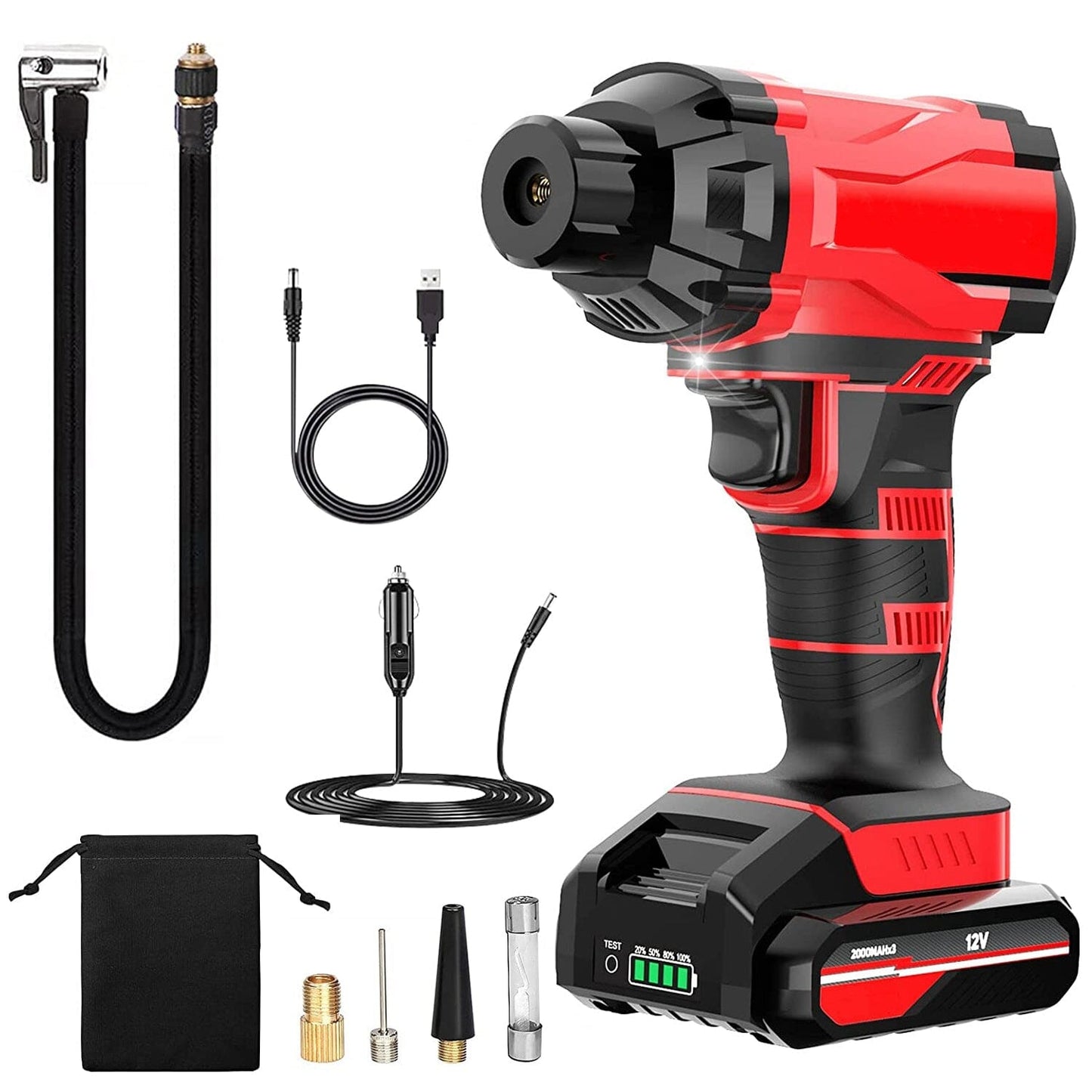 Skorter | 150 PSI 12V Portable Wireless Tire Pump 6000mAh Rechargeable with LED Light