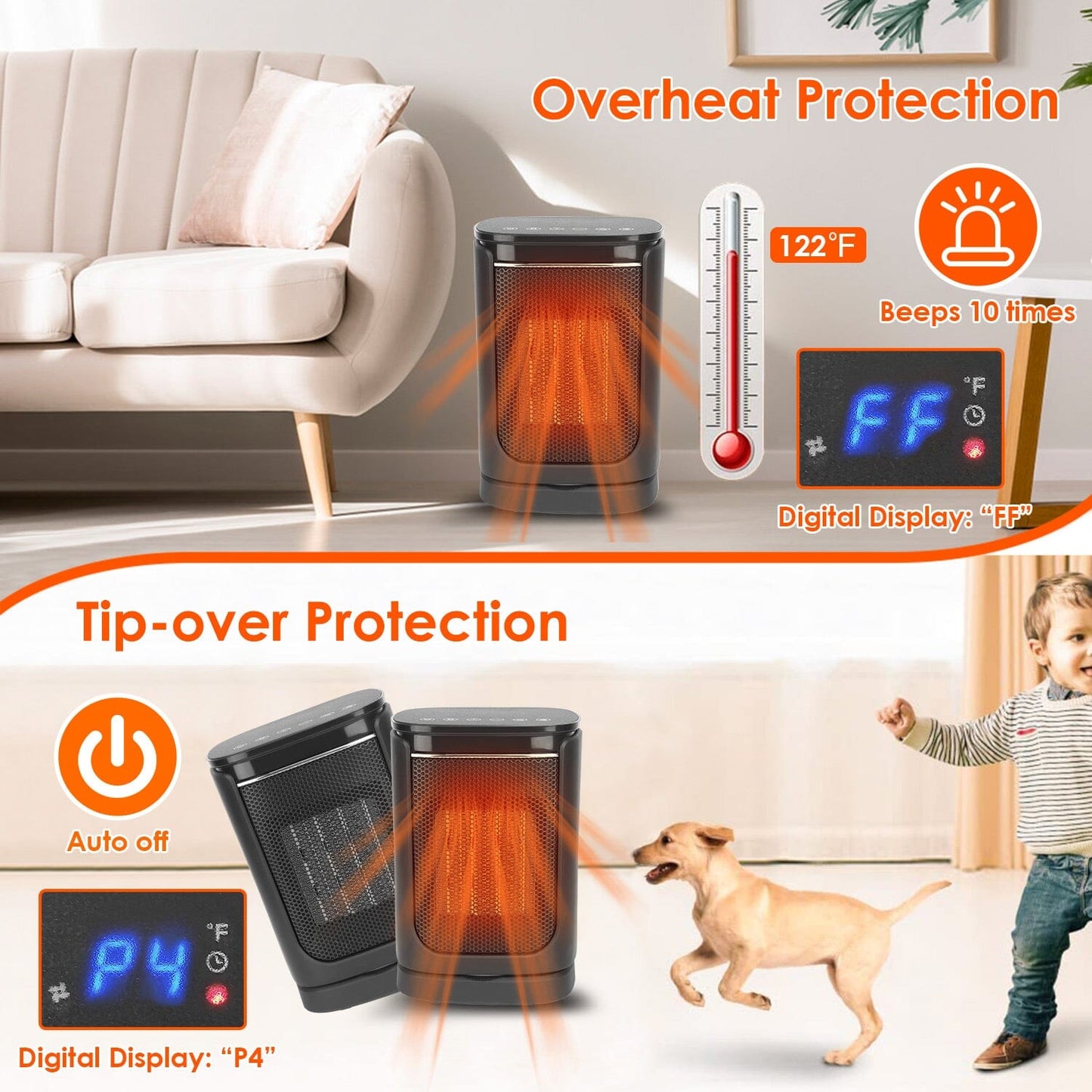 Skorter | 1500W Electric Room Heater Ceramic Heater Fan with 3 Modes Remote Control Digital Display