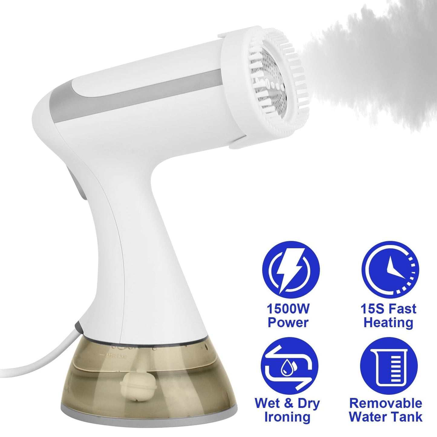 Skorter | 1500W Clothes Steamer Portable Handheld Fabric Sprayer with Lint Brush Removable 350ml Water Tank