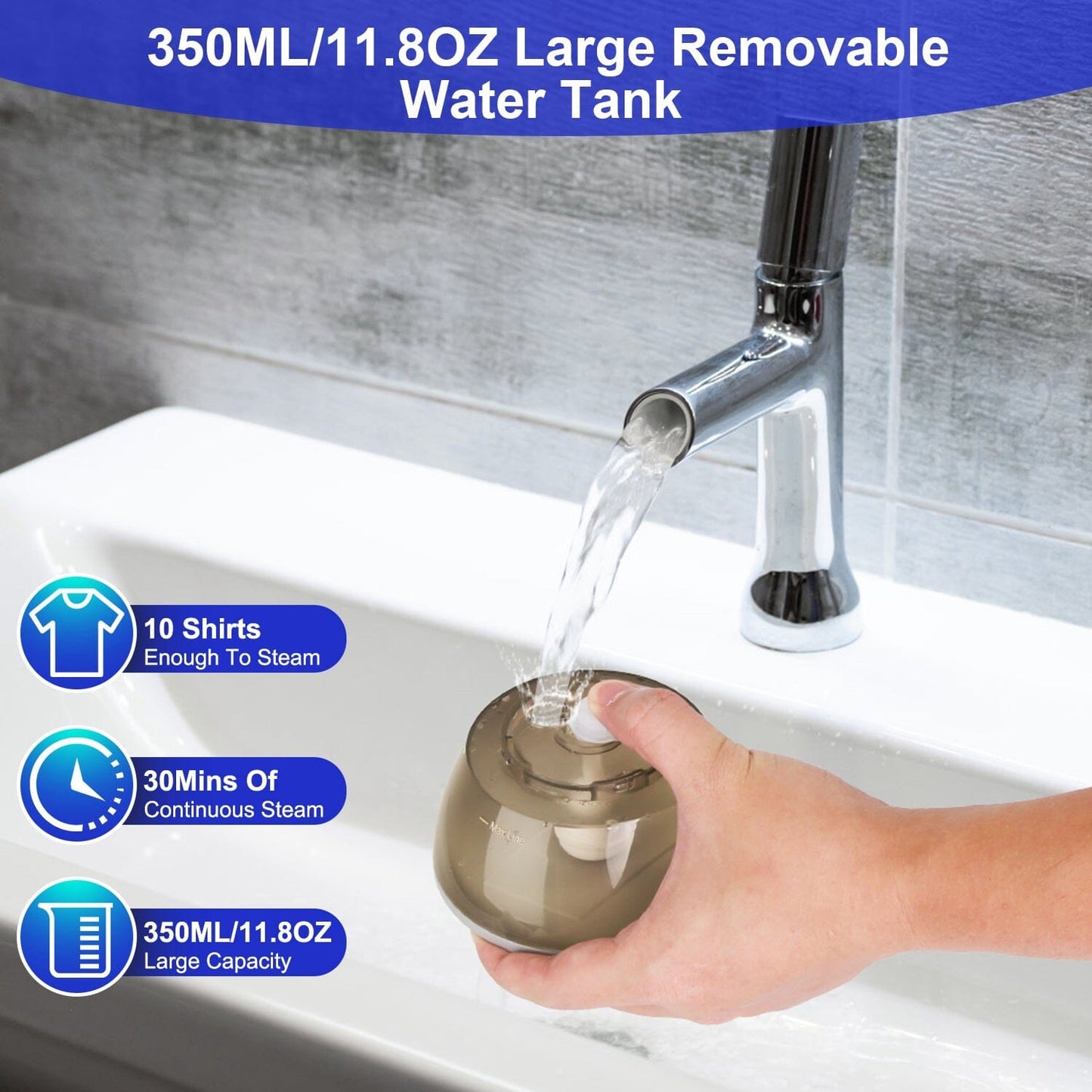 Skorter | 1500W Clothes Steamer Portable Handheld Fabric Sprayer with Lint Brush Removable 350ml Water Tank