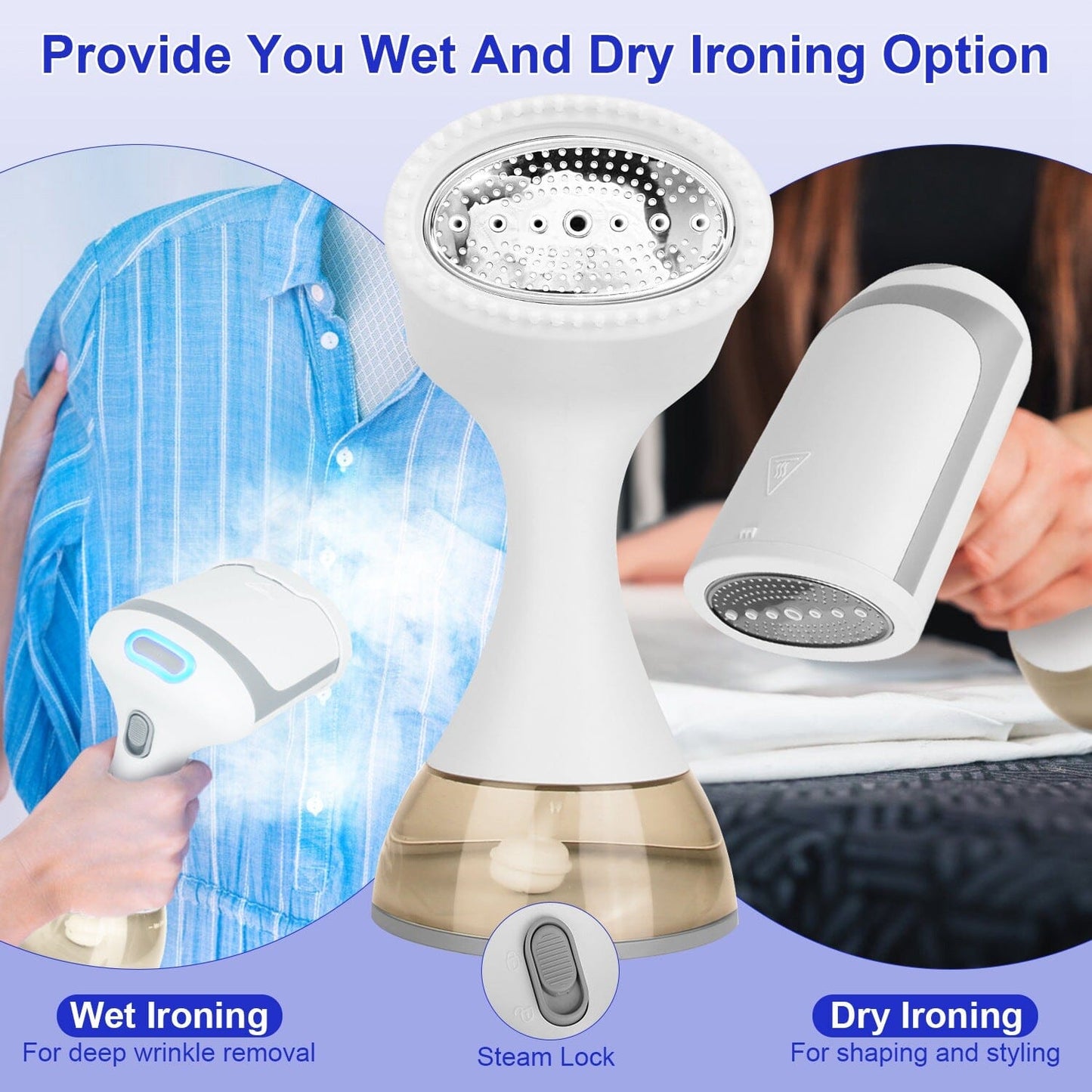 Skorter | 1500W Clothes Steamer Portable Handheld Fabric Sprayer with Lint Brush Removable 350ml Water Tank
