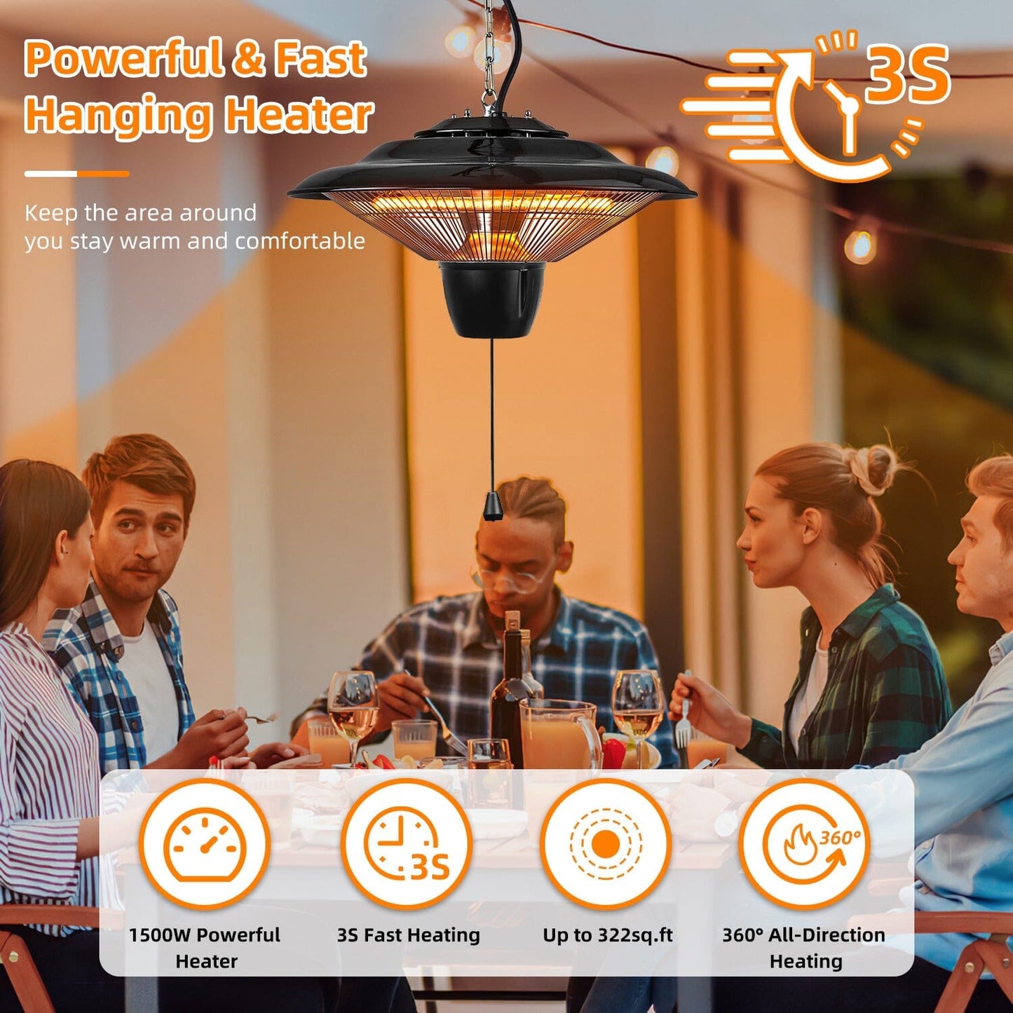 Skorter | 1500W Outdoor Hanging Terrace Ultra-Quiet Electric Heat Lamp