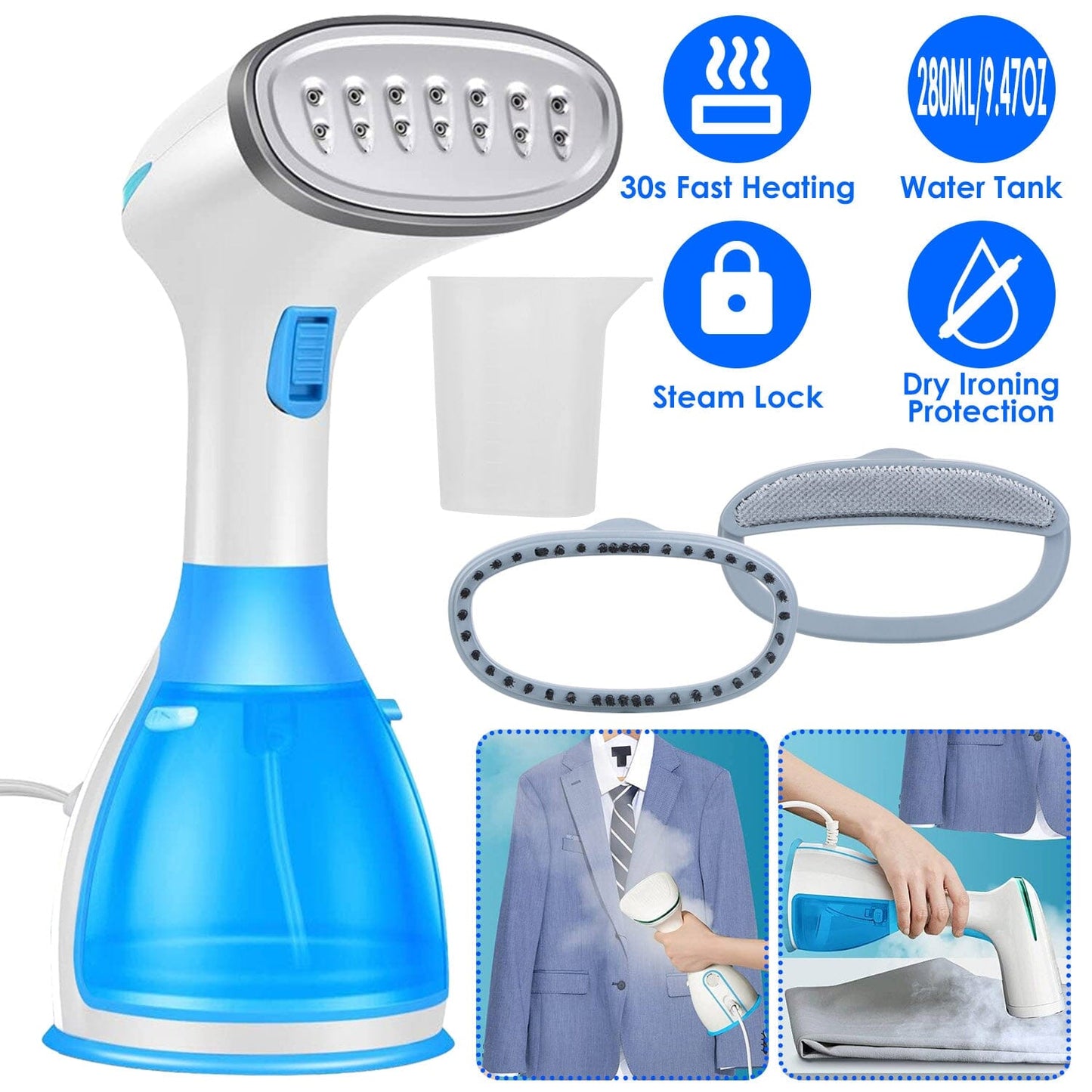 Skorter | 1500W Portable Handheld Clothing Steamer with 2 Brushes