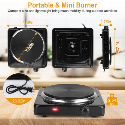 Skorter | 1500W Portable Hot Plate Cooker Countertop with Slip-Resistant Rubber