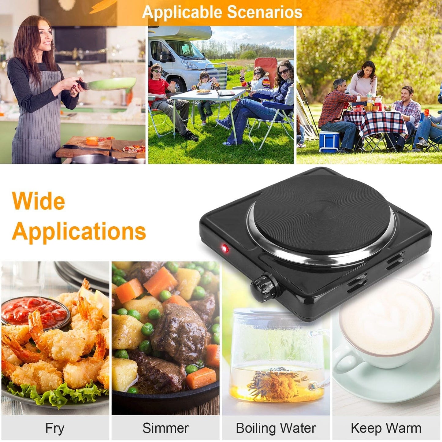 Skorter | 1500W Portable Hot Plate Cooker Countertop with Slip-Resistant Rubber