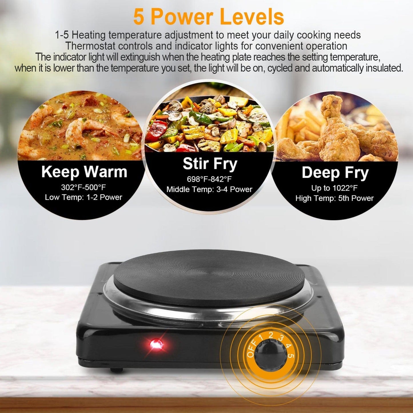 Skorter | 1500W Portable Hot Plate Cooker Countertop with Slip-Resistant Rubber