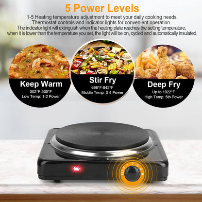 Skorter | 1500W Portable Hot Plate Cooker Countertop with Slip-Resistant Rubber