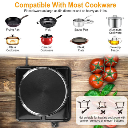 Skorter | 1500W Portable Hot Plate Cooker Countertop with Slip-Resistant Rubber
