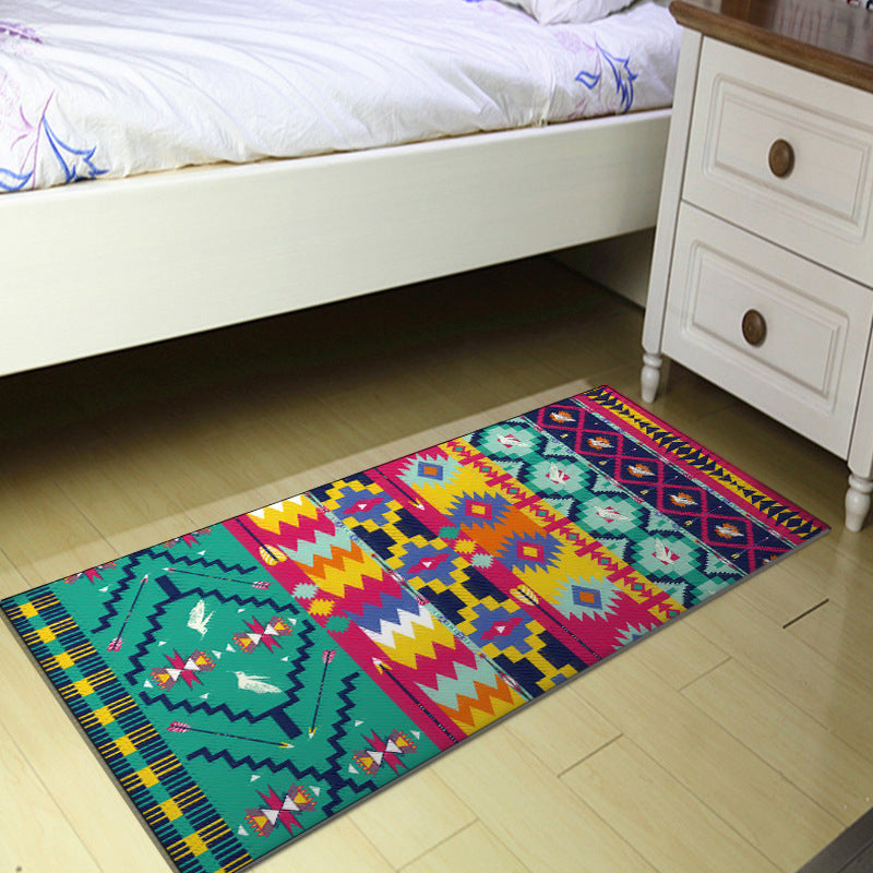 Skorter | Banded Aztec Tokens Rug Geometric Tribal Symbols Rug Synthetic Non-Slip Pet-Friendly Indoor Rug for the Living Room