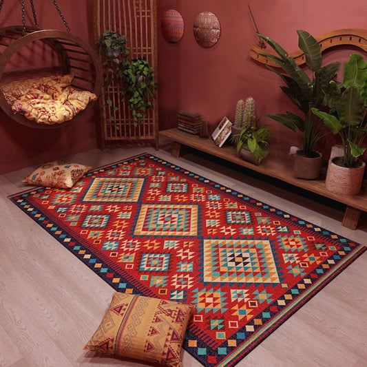 Skorter | Beef Frame Retro Tribal Carpet with Moroccan Medallion synthetic anti-slip pet-friendly rug for the fireplace