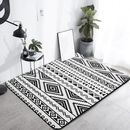 Skorter | Country Tribal Washable Rug Black and White Ethnic Geometric Rug Stain Resistant Polyester Rug for the Living Room