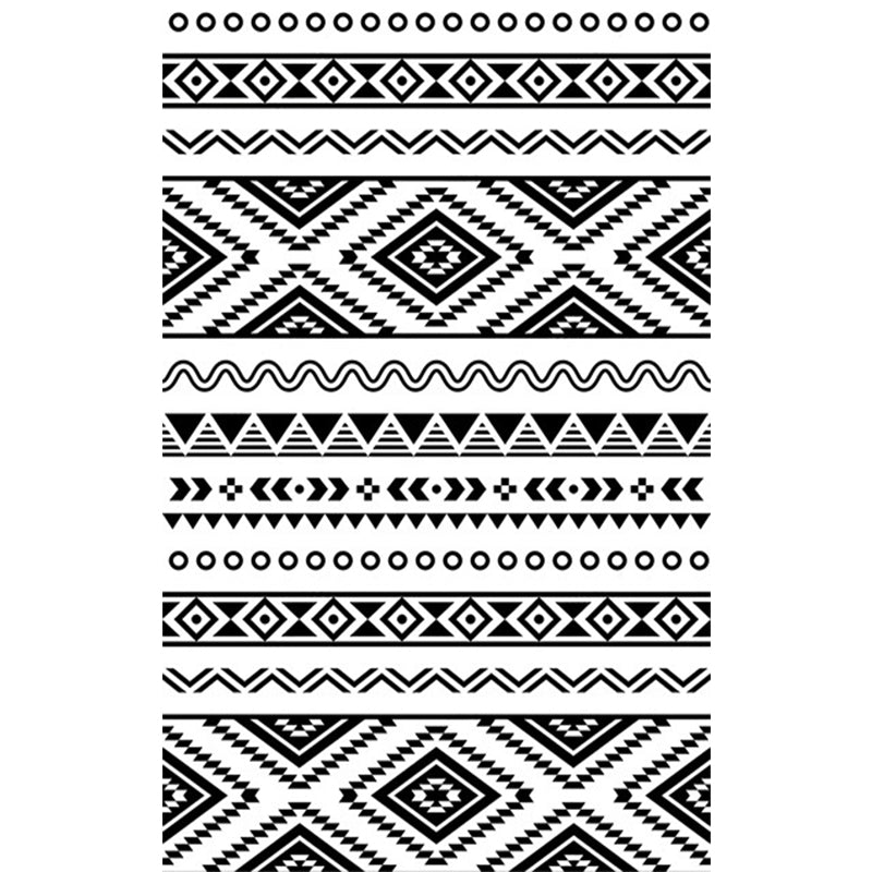 Skorter | Country Tribal Washable Rug Black and White Ethnic Geometric Rug Stain Resistant Polyester Rug for the Living Room