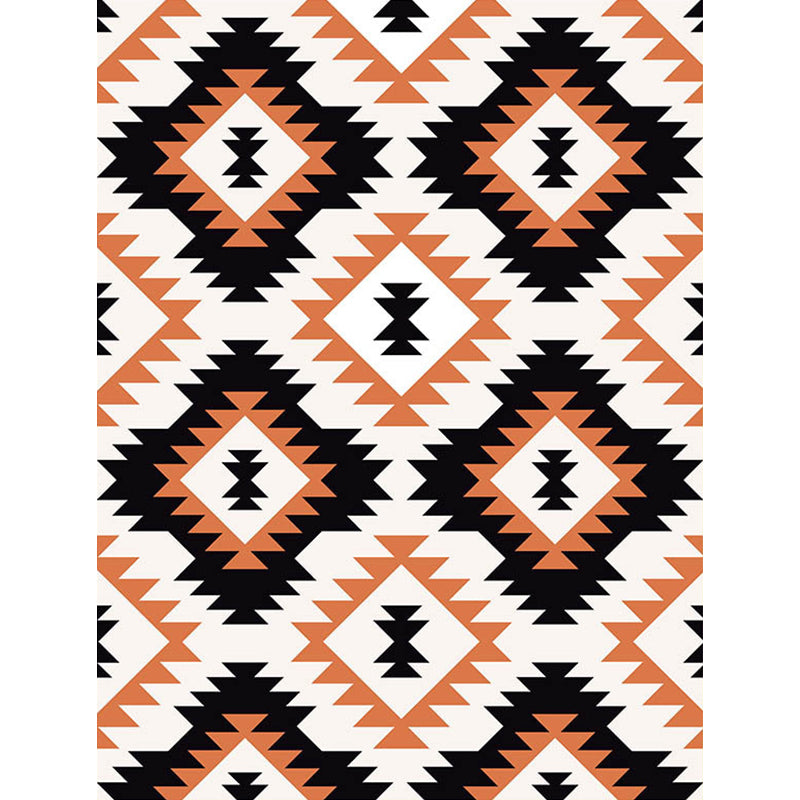 Skorter | Aztec Tokens Tribal Indigenous Carpet with ethnic geometric diamond in orange and black polyester stain-resistant personal carpet