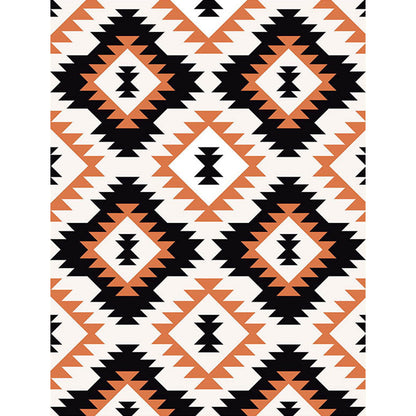 Skorter | Aztec Tokens Tribal Indigenous Carpet with ethnic geometric diamond in orange and black polyester stain-resistant personal carpet
