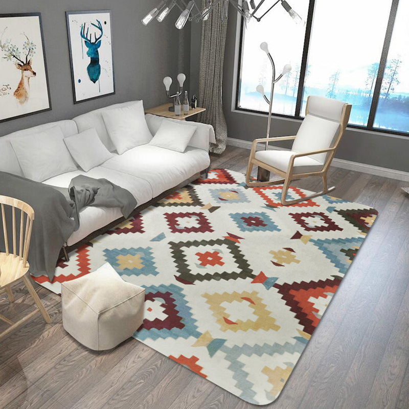 Skorter | Aztec Diamond Tribal Rug Geometric Native Totem in Multicolor Washable Polyester Rug for Living Room