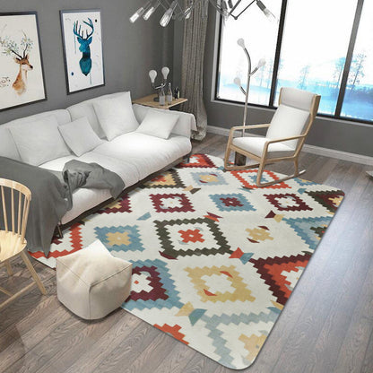 Skorter | Aztec Diamond Tribal Rug Geometric Native Totem in Multicolor Washable Polyester Rug for Living Room