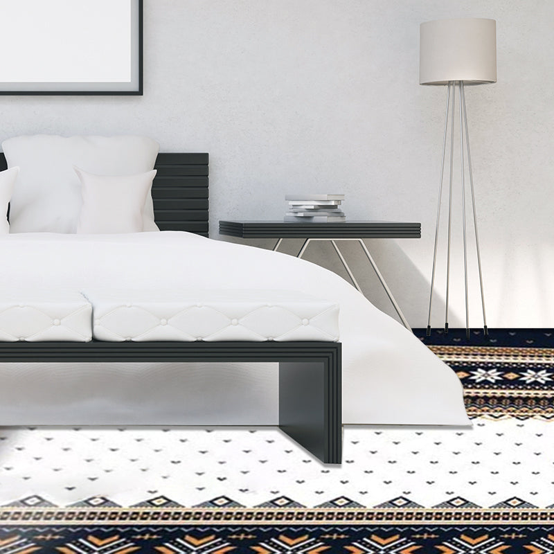 Skorter | Blue Banded Tribal Carpet with Dots Artificial Anti-Slip Power Loom Flooring Carpet for the Living Room