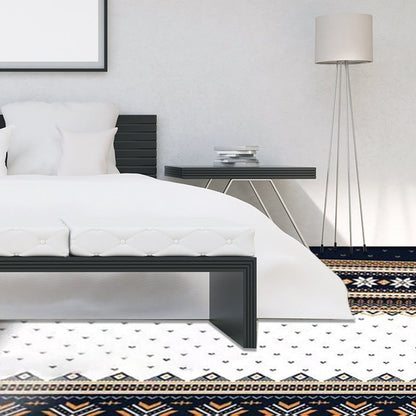 Skorter | Blue Banded Tribal Carpet with Dots Artificial Anti-Slip Power Loom Flooring Carpet for the Living Room