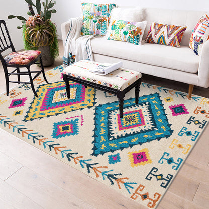 Skorter | Colorful rug Moroccan southwestern diamond geometric rug polyester washable non-slip stain-resistant area rug