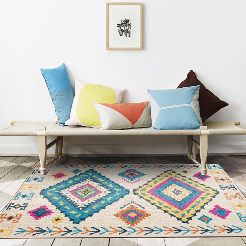 Skorter | Colorful rug Moroccan southwestern diamond geometric rug polyester washable non-slip stain-resistant area rug