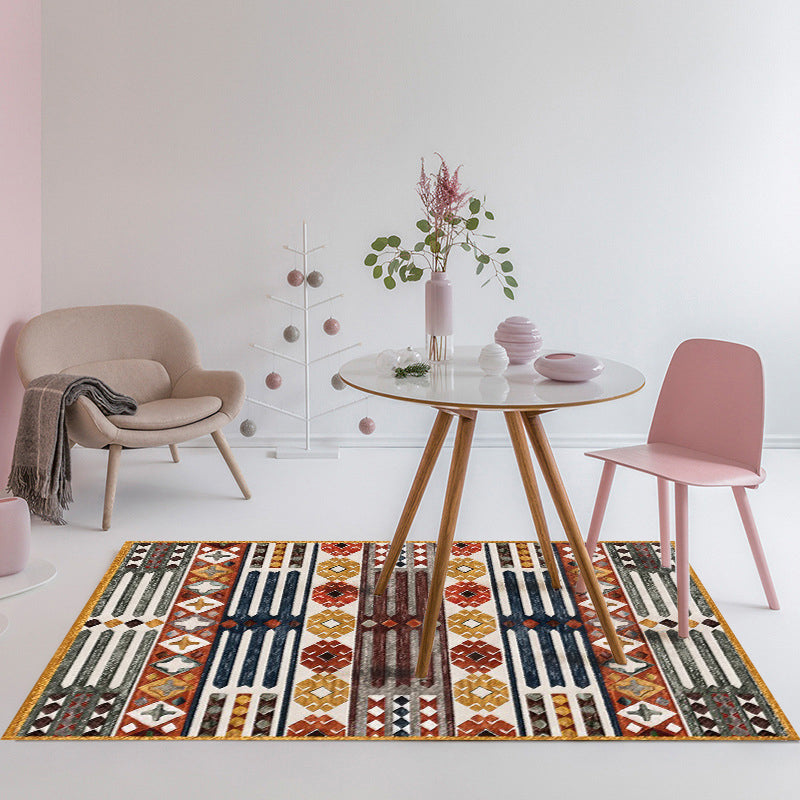 Skorter | Brown Carnival Tribal Carpet Striped Geometric Flooring Carpet Fabric Non-Slip Powerloom Carpet for the Living Room