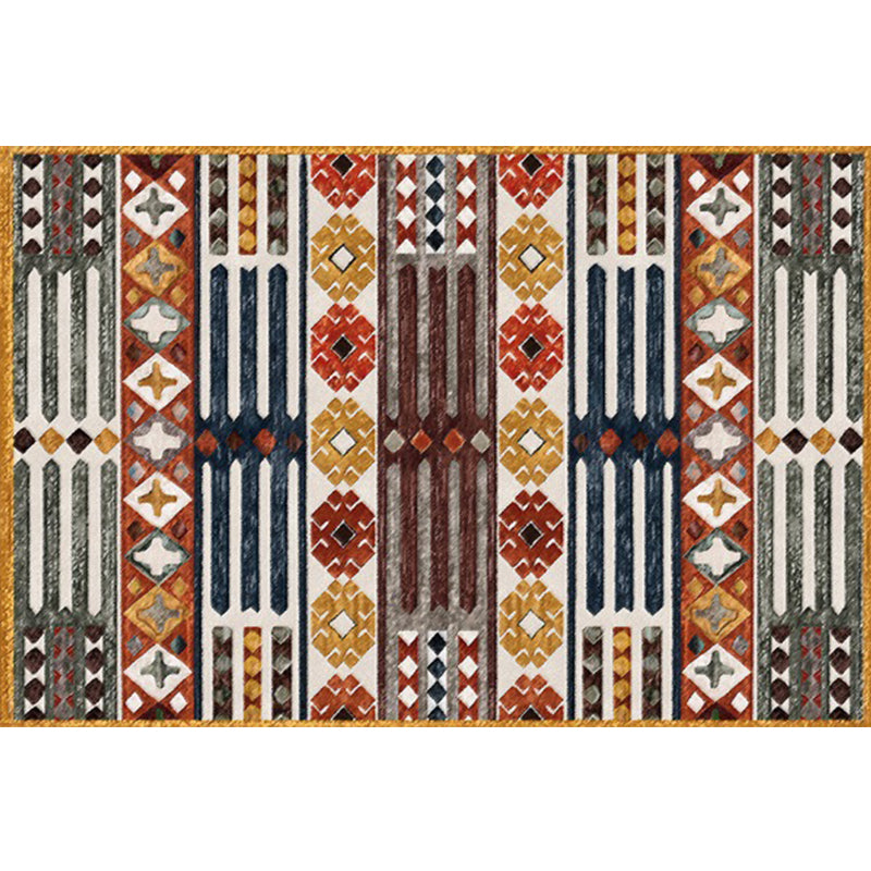 Skorter | Brown Carnival Tribal Carpet Striped Geometric Flooring Carpet Fabric Non-Slip Powerloom Carpet for the Living Room