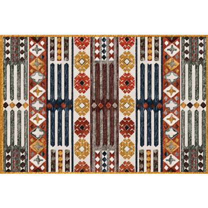 Skorter | Brown Carnival Tribal Carpet Striped Geometric Flooring Carpet Fabric Non-Slip Powerloom Carpet for the Living Room
