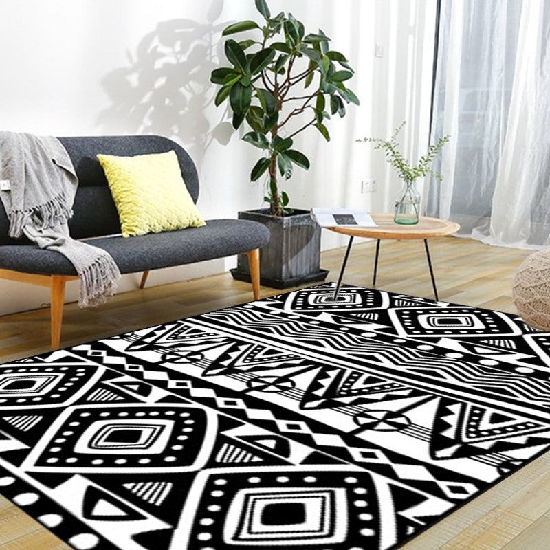 Skorter | Black Carpet Zuido Western Tribal Americana Diamond Geometric Flooring Area Rug Polyester Non-Slip Pet-Friendly Rug