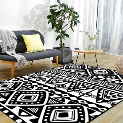 Skorter | Black Carpet Zuido Western Tribal Americana Diamond Geometric Flooring Area Rug Polyester Non-Slip Pet-Friendly Rug