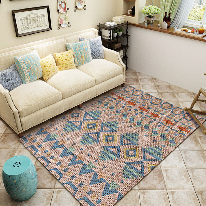 Skorter | Braided rustic American rug brown washable area rug for bedroom geometric hunting stain-resistant rug