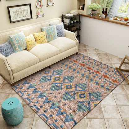 Skorter | Braided rustic American rug brown washable area rug for bedroom geometric hunting stain-resistant rug