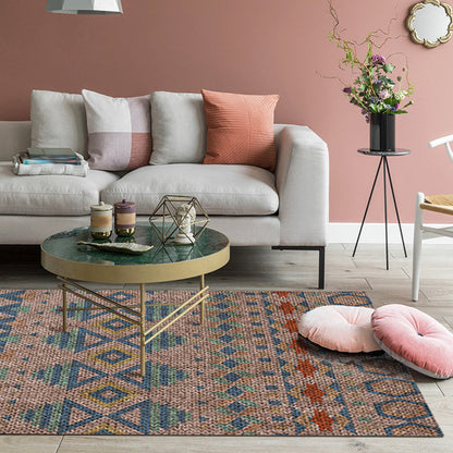 Skorter | Braided rustic American rug brown washable area rug for bedroom geometric hunting stain-resistant rug