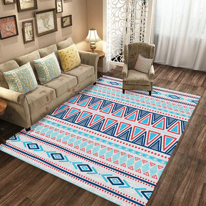 Skorter | Americana Tribal Striped Geometric Blue Rug Polyester Power Loom Pet-Friendly Area Rug for Accent Area