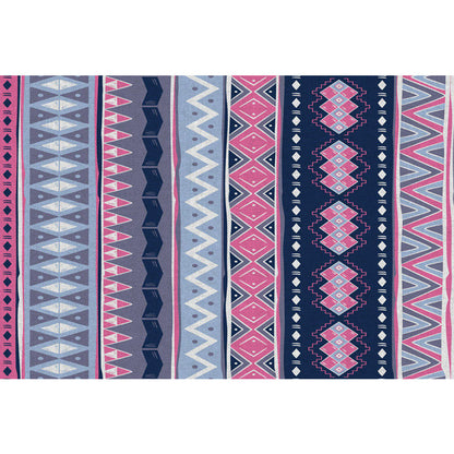Skorter | Blue Pink Striped Geometric Rug Americana Tribal Polyester Rug Pet Friendly Stain Resistant Area Rug for Fireplace