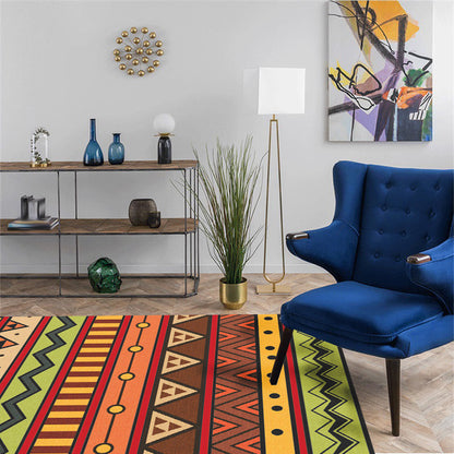 Skorter | Dark Red Americana Tribal Carpet Striped Geometric Polyester Pet Friendly Stain Resistant Rug for Accent Area